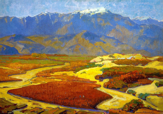 Cotton Fields and Desert River, vintage artwork by Franz Bischoff, 12x8" (A4) Poster