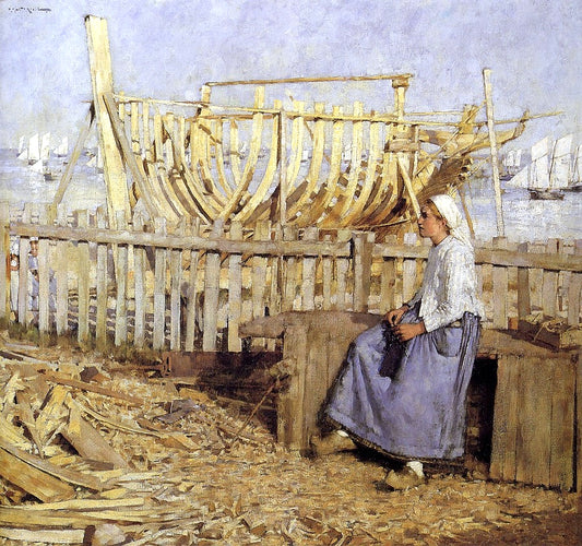 The Boat Builder's Yard - Cancale - Brittany, vintage artwork by Henry Herbert la Thangue, 12x8" (A4) Poster