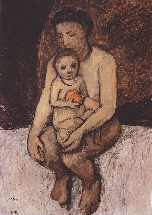 Seated mother with child on her lap, vintage artwork by Paula Modersohn-Becker, 12x8" (A4) Poster
