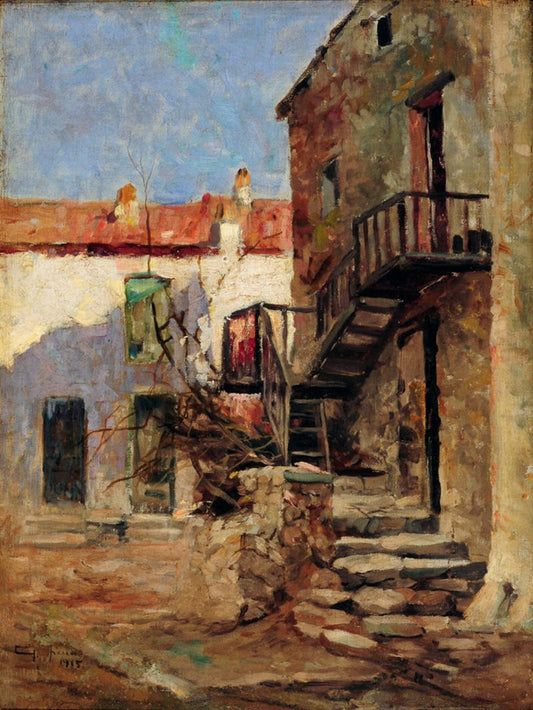 Houses in Piana, Corsica, vintage artwork by Antonio Parreiras, 12x8" (A4) Poster