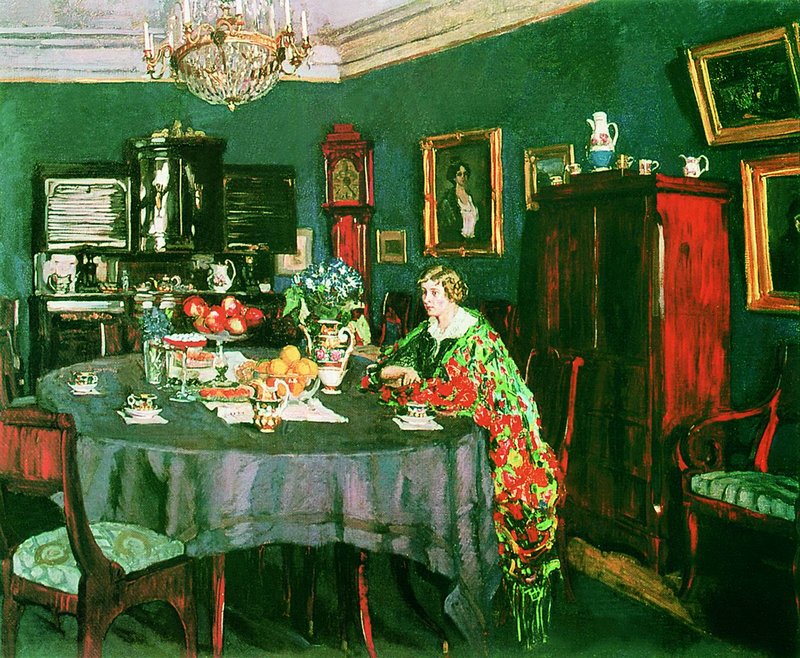 At the Table, vintage artwork by Stanislav Zhukovsky, 12x8" (A4) Poster