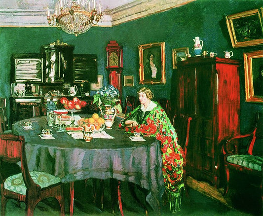 At the Table, vintage artwork by Stanislav Zhukovsky, 12x8" (A4) Poster