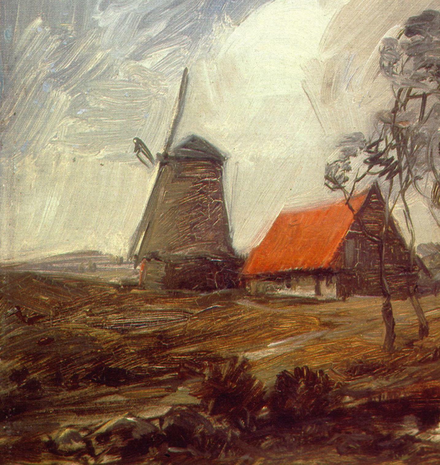 Autumn Landscape with Mill (Detail), vintage artwork by Wilhelm Busch, 12x8" (A4) Poster