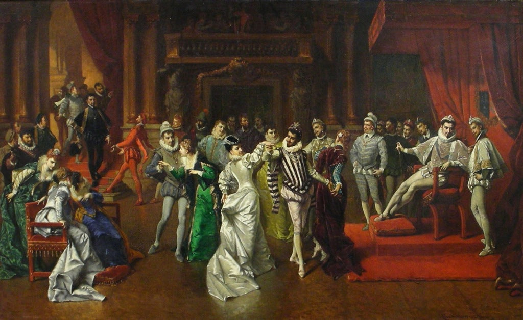 The Ball at the Court of Henry Valois, vintage artwork by Władysław Bakalowicz, 12x8" (A4) Poster