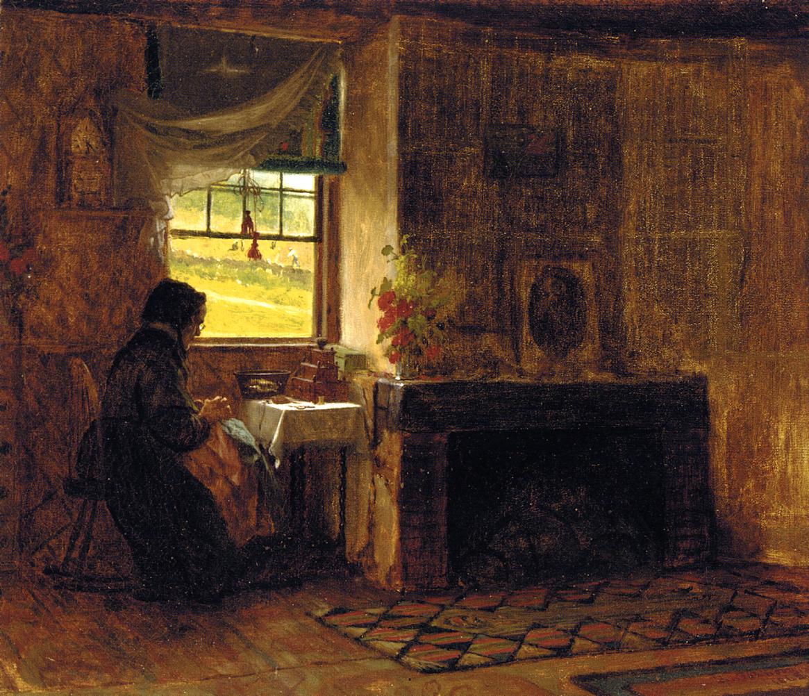 Interior of a Farm House in Maine, vintage artwork by Eastman Johnson, 12x8" (A4) Poster
