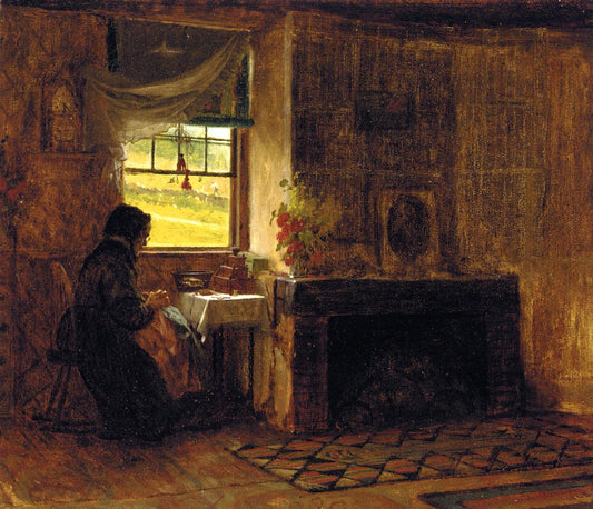 Interior of a Farm House in Maine, vintage artwork by Eastman Johnson, 12x8" (A4) Poster