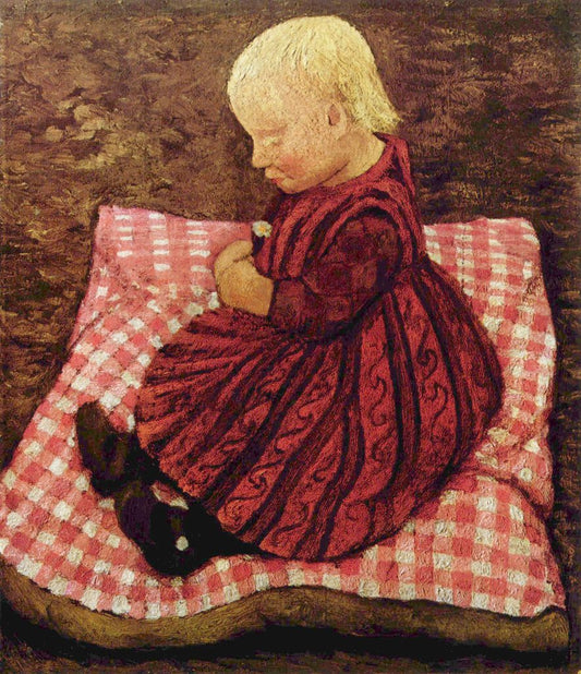 Child on a Cushion, vintage artwork by Paula Modersohn-Becker, 12x8" (A4) Poster