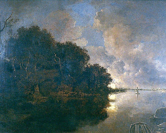 Bruges River, Ostend in the Distance:  Moonlight, vintage artwork by John Crome, 12x8" (A4) Poster