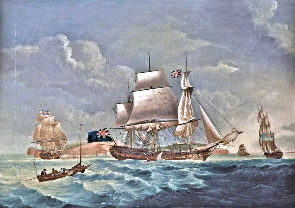 East Indiaman Taking a Pilot off Dover, Kent, vintage artwork by Attributed to Robert Dodd, 12x8" (A4) Poster