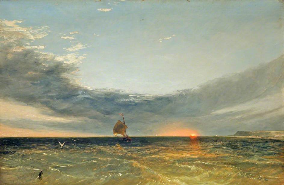 Sea Piece, Sunset, vintage artwork by James Holland, A3 (16x12") Poster Print