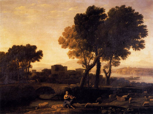 Apollo Guarding the Herds of Admetus, vintage artwork by Claude Lorrain, 12x8" (A4) Poster