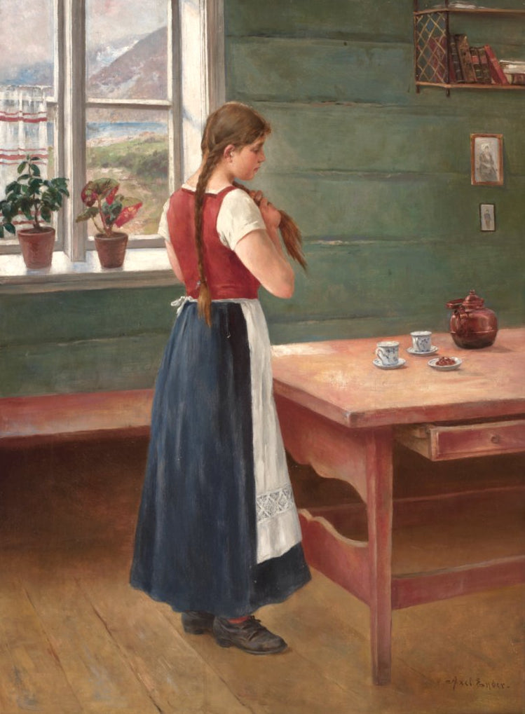 Girl in the Kitchen, vintage artwork by Axel Hjalmar Ender, 12x8" (A4) Poster