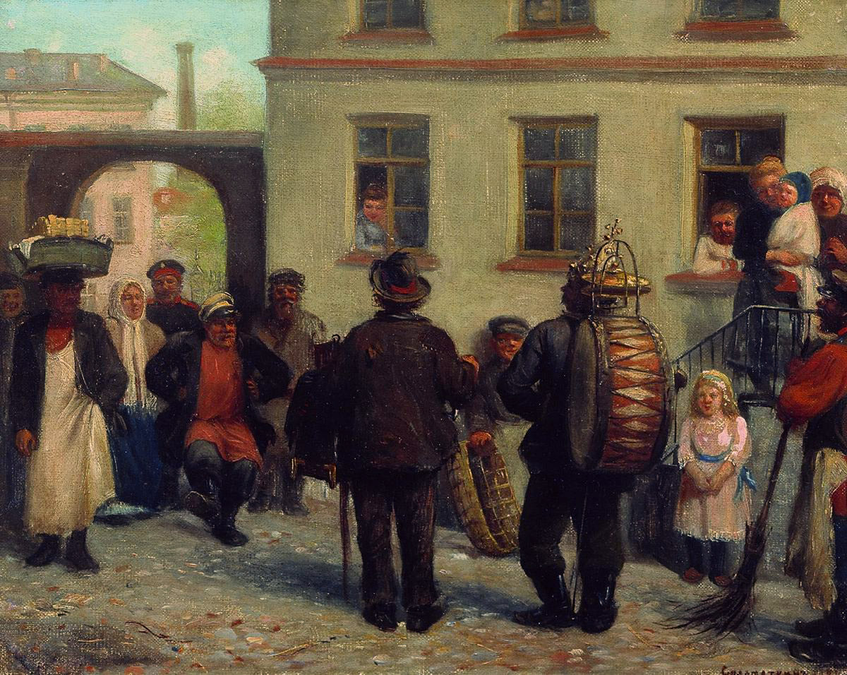 Traveling Musicians, vintage artwork by Leonid Solomatkin, 12x8" (A4) Poster