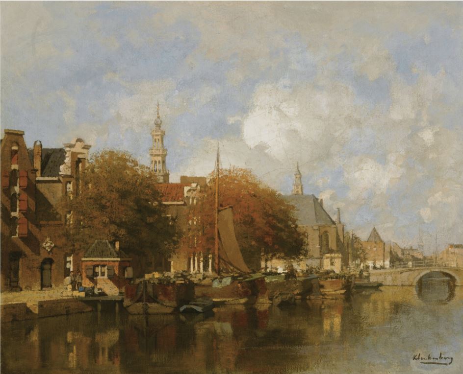 A Capriccio View of the Oudezijds Voorburgwal, Amsterdam, vintage artwork by Johannes Christiaan Karel Klinkenberg, 12x8" (A4) Poster