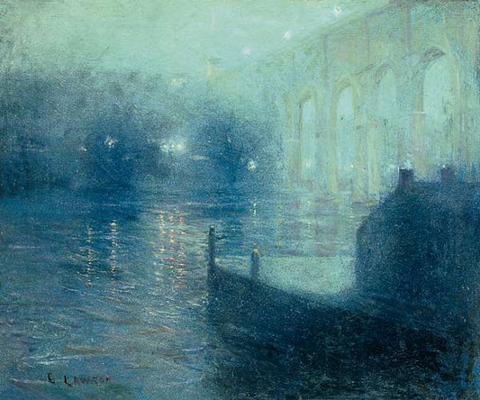 Harlem River at Night, vintage artwork by Ernest Lawson, 12x8" (A4) Poster