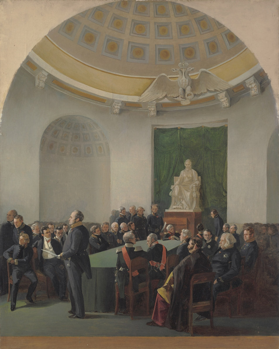 Gathering at the Academy of Arts in 1839, vintage artwork by Adolf Ignatevich Ladurner, A3 (16x12") Poster Print
