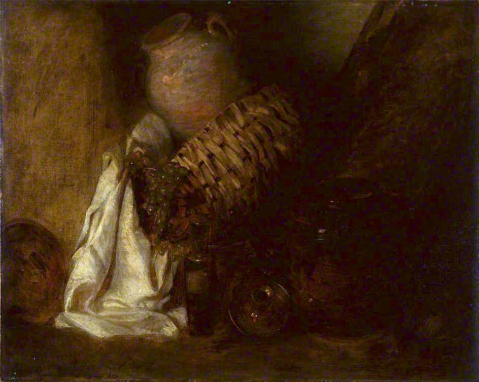 Still Life with a Basket between two Crocks, vintage artwork by Peter de Wint, 12x8" (A4) Poster