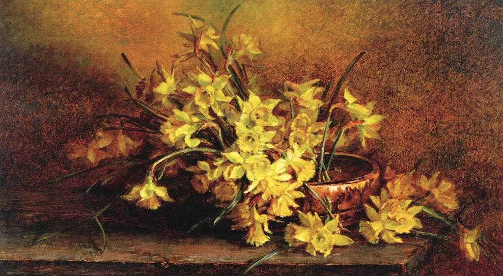 Daffodils in an Indian Basket, vintage artwork by Mary Herrick Ross, 12x8" (A4) Poster