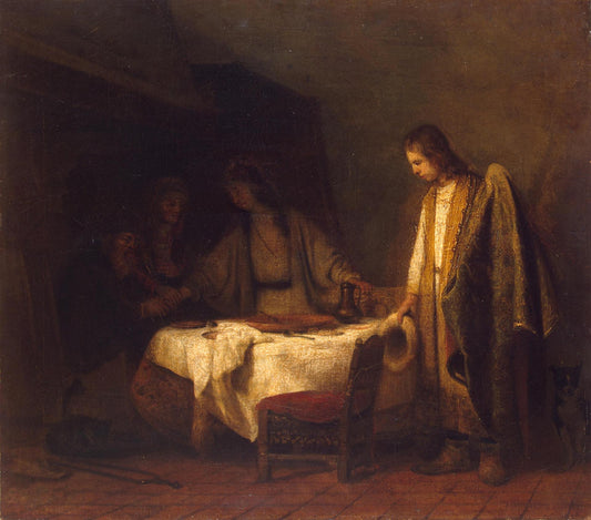 Tobias's Farewell to his Parents, vintage artwork by Samuel van Hoogstraeten, 12x8" (A4) Poster
