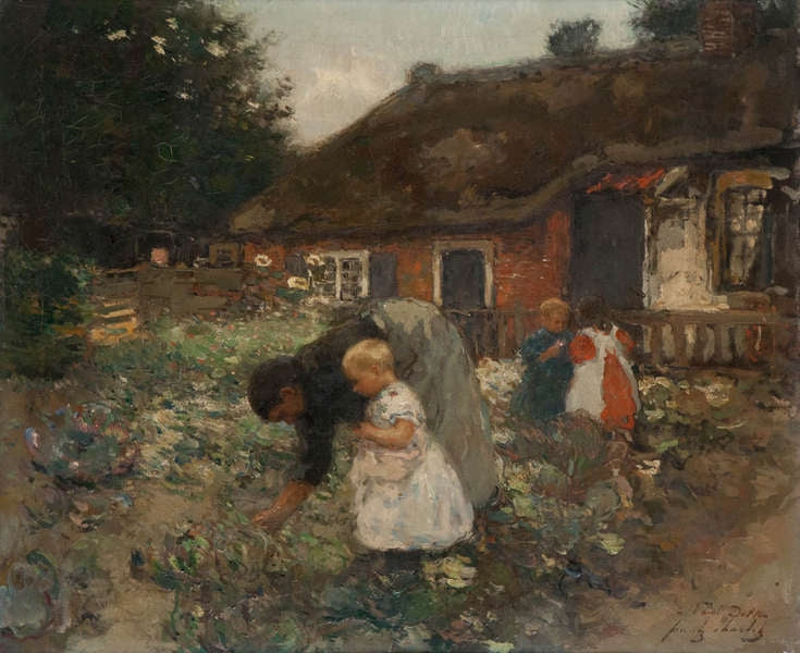 Children in the Garden, vintage artwork by Frantz Charlet, 12x8" (A4) Poster