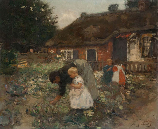Children in the Garden, vintage artwork by Frantz Charlet, 12x8" (A4) Poster