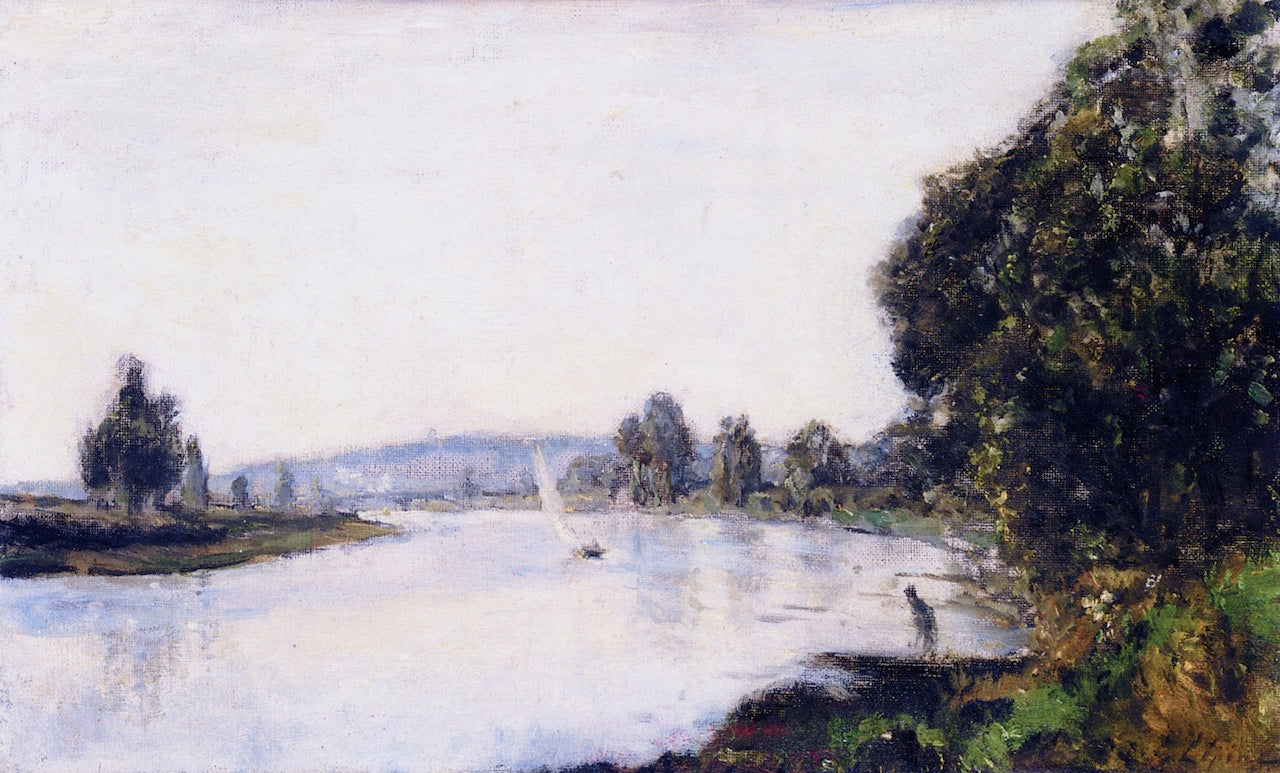 The Banks of the Seine downstream from Paris, vintage artwork by Stanislas Lepine, 12x8" (A4) Poster