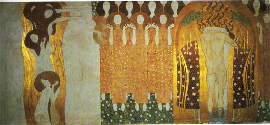 The Beethoven Frieze (right wall): The Longing for Happiness Finds Repose in Poetry, vintage artwork by Gustav Klimt, 12x8" (A4) Poster