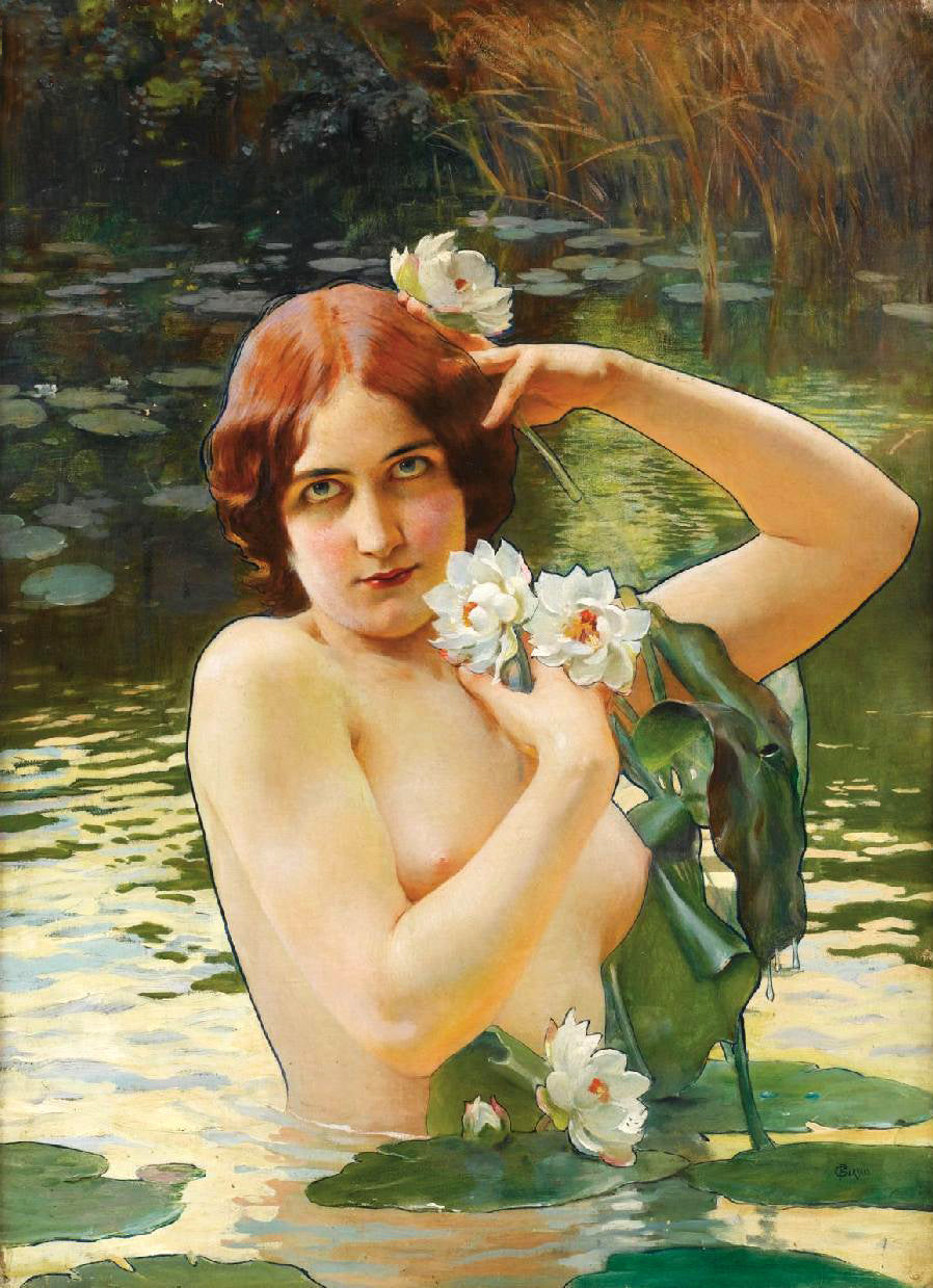 Young Girl with Water Lilies by Paul Gervais,A3(16x12")Poster