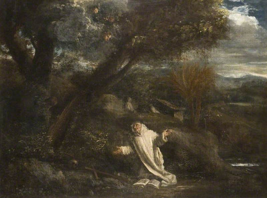 Landscape with a Saint in Ecstasy, vintage artwork by Pier Francesco Mola, 12x8" (A4) Poster