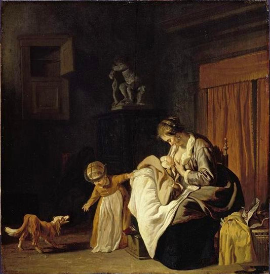 Mother with Two Children, vintage artwork by Jacob Van Loo, 12x8" (A4) Poster