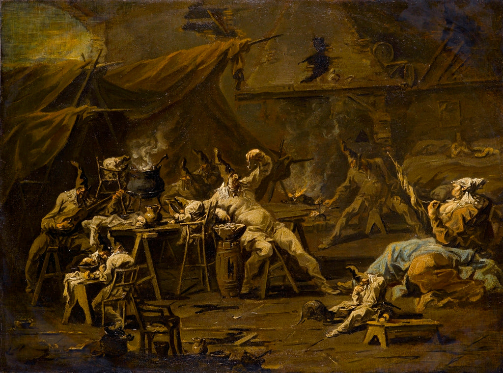 The Supper of Pulcinella and Colombina, vintage artwork by Alessandro Magnasco, 12x8" (A4) Poster