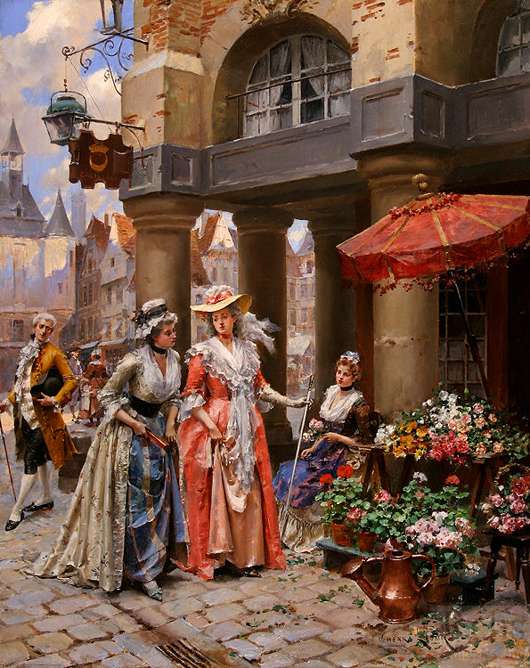 At the Flower Market by Henri Victor Lesur,A3(16x12")Poster