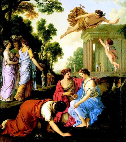 Mercury and Herse, vintage artwork by Laurent de La Hyre, 12x8" (A4) Poster