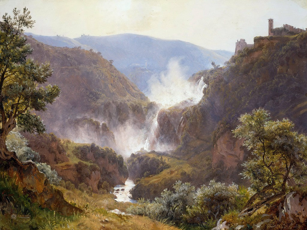 Waterfall in Tivoli, vintage artwork by Carl Morgenstern, A3 (16x12") Poster Print