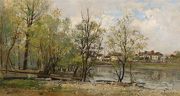 View of d'Argenteuil, banks of the Seine, vintage artwork by Pierre-Emmanuel Damoye, 12x8" (A4) Poster