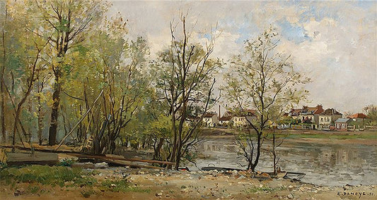 View of d'Argenteuil, banks of the Seine, vintage artwork by Pierre-Emmanuel Damoye, 12x8" (A4) Poster