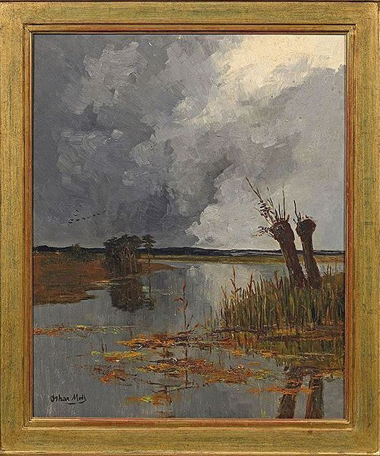 Uferweiden (View from Shore), vintage artwork by Oskar Moll, 12x8" (A4) Poster