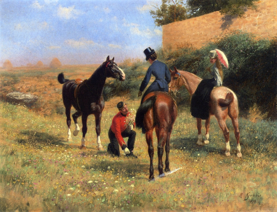 Before the Hunt, vintage artwork by Jean Richard Goubie, 12x8" (A4) Poster