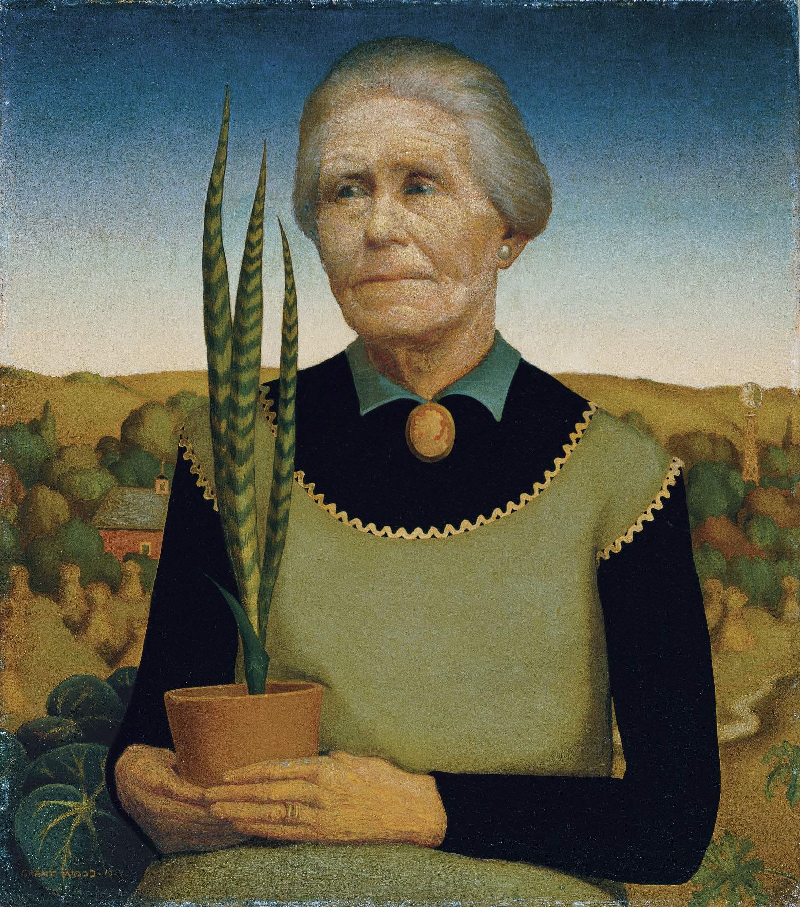 Woman with Plants by Grant Wood,16x12(A3) Poster