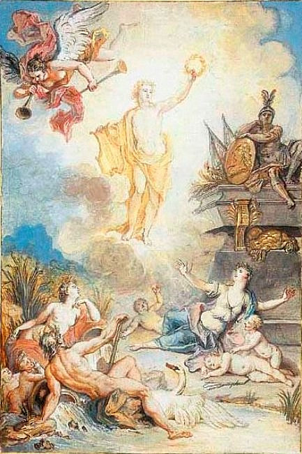 Allegory of the Death of the Regent, vintage artwork by Charles-Antoine Coypel IV, 12x8