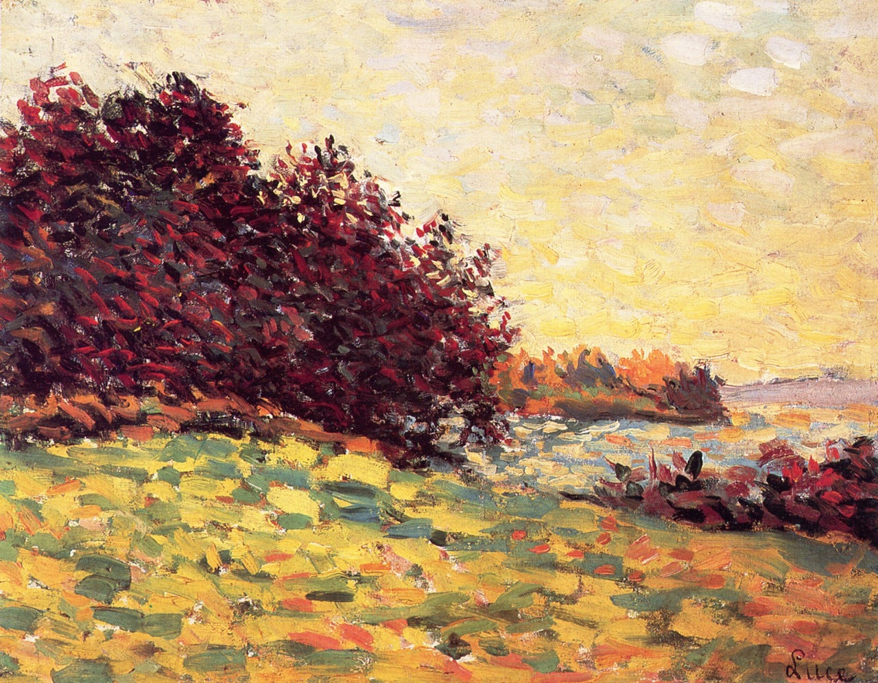 Bourgogne, Clump of Trees in a Plain, vintage artwork by Maximilien Luce, 12x8" (A4) Poster