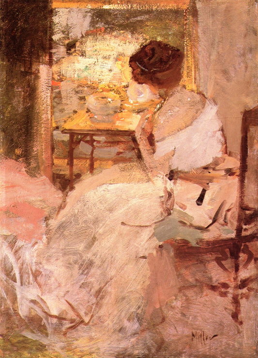 Lady in a White Evening Gown, vintage artwork by Richard Edward Miller, 12x8" (A4) Poster