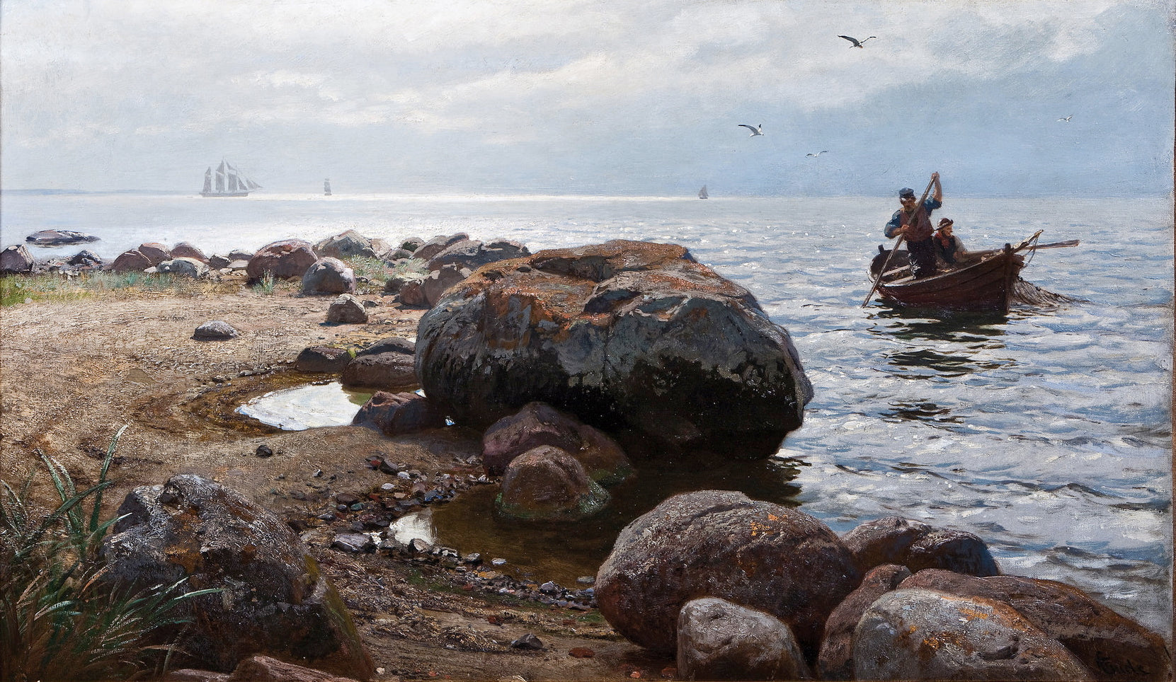 Beach Stones, vintage artwork by Hans Gude, 12x8" (A4) Poster
