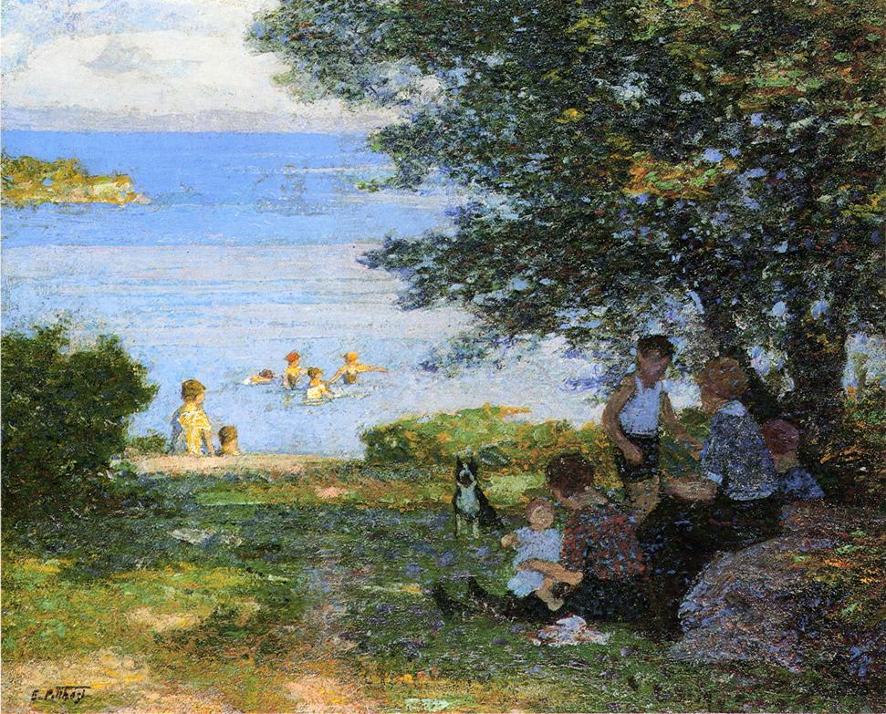 by  the Water, vintage artwork by Edward Henry Potthast, 12x8" (A4) Poster