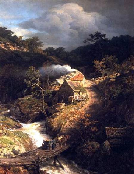 A Mountainous Landscape with a Torrent, vintage artwork by Andreas Achenbach, A3 (16x12") Poster Print