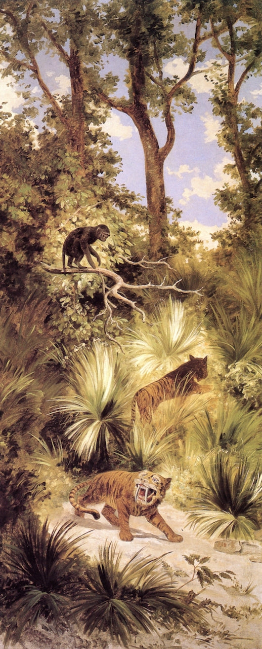 Flora y fauna del periodo Cuaternario Plio-Pleistoceno, vintage artwork by Jose María Velasco, 12x8" (A4) Poster