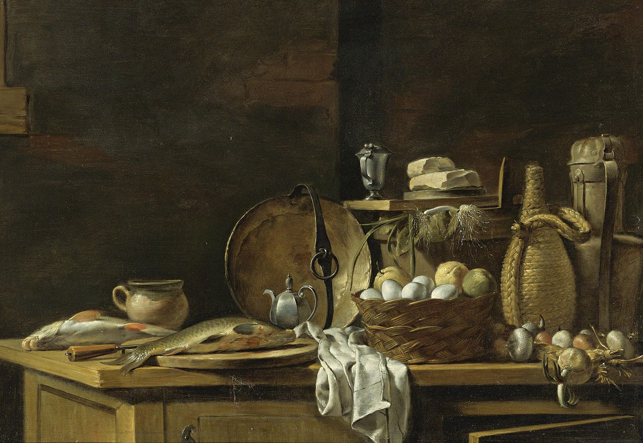 Kitchen Table Still Life, vintage artwork by Nicolas Henri Jeaurat de Bertry, 12x8" (A4) Poster