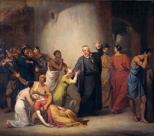The Voluntary Sacrifice of Reverend Hambroeck on Taiwan, 1662, vintage artwork by Jan Willem Pieneman, 12x8" (A4) Poster