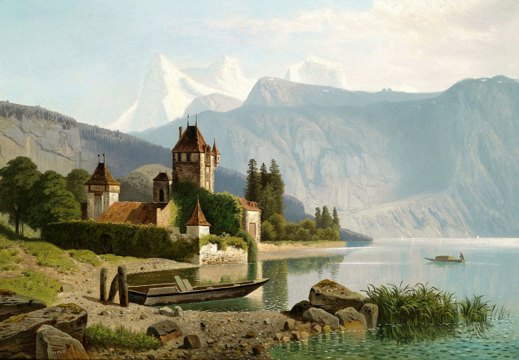 View of Castle Oberhofen, vintage artwork by Wilhelm Theodor Nocken, 12x8" (A4) Poster