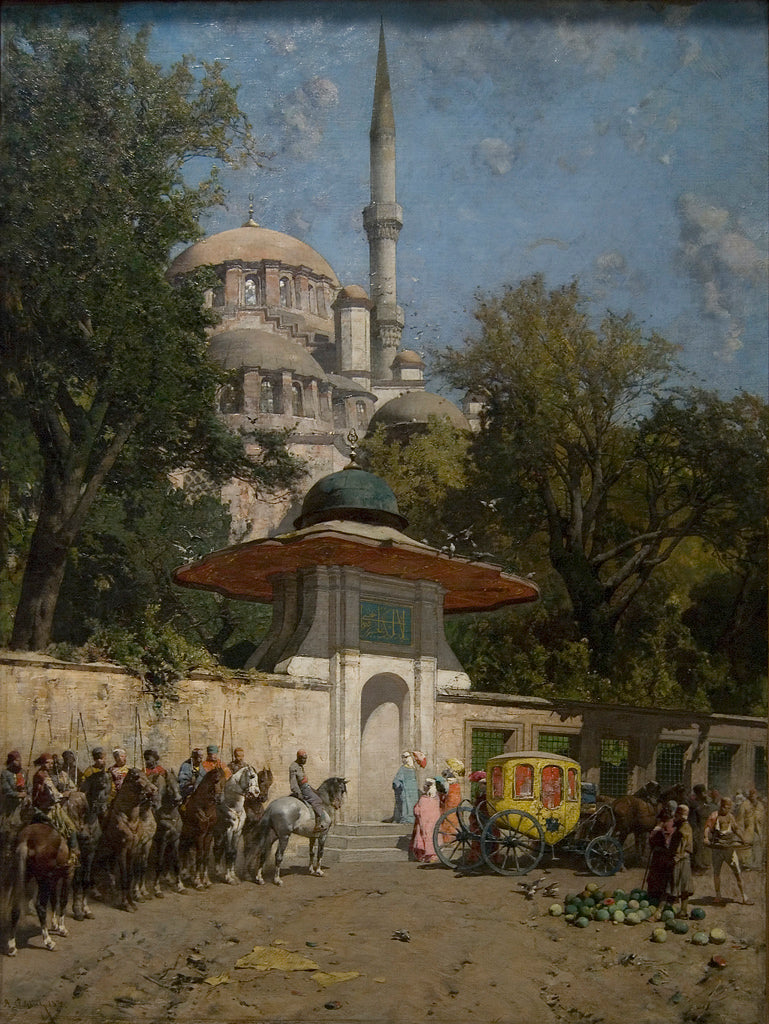 The Mosque of Sultan Achmet, Constantinople, vintage artwork by Alberto Pasini, 12x8" (A4) Poster